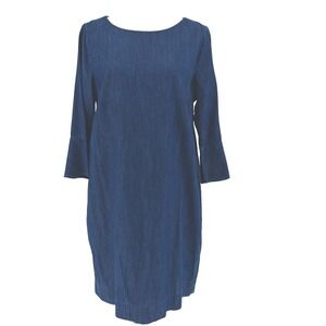 Talbots 100% Cotton Denim Jean Dress Sleeve Boat Neck A Line Blue SZ 16 Chic